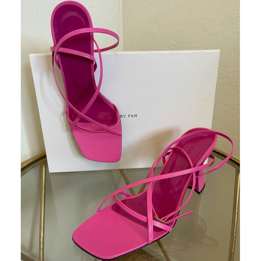 Kersti Square-Toe Neon Leather Sandals